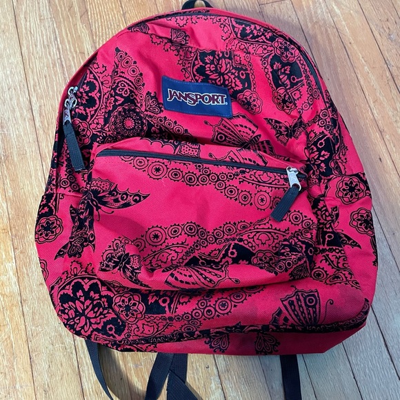 Jansport Bags Jansport Butterfly Backpack Red Black Velvet Poshmark